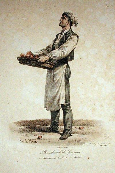 Der Kuchenverkäufer, Nummer 1 aus der Serie Die Rufe von Paris, graviert von Francois Seraphin Delpech (1778-1825) von Antoine Charles Horace Vernet