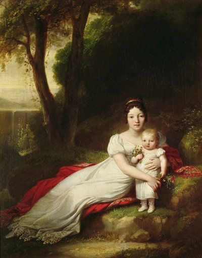 Hortense Eugenie de Beauharnais (1783-1837), Königin von Holland, mit ihrem Sohn Charles Louis Napoleon Bonaparte (1808-73), dem zukünftigen Napoleon III. von Antoine Jean Gros