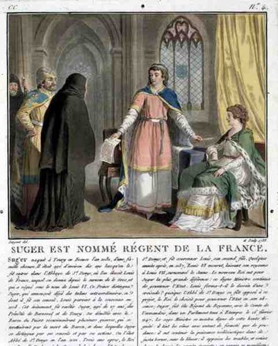 Abt Suger (1082-1152) wird zum Regenten von Frankreich ernannt, 1788 von Antoine Louis Francois Sergent Marceau