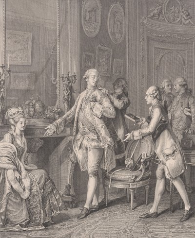 La Grande Toilette Die Schirmherrin, aus Le Monument du Costume, 1777 von Antoine Louis Romanet