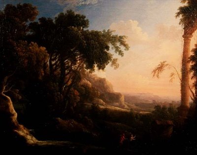 Pan und Syrinx in einer arkadischen Landschaft von Antoine Pierre the Younger Patel
