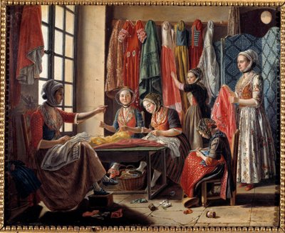 Eine Nähwerkstatt in Arles im Jahr 1760 von Antoine Raspal