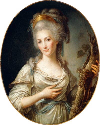 Porträt einer Dame, angeblich die Prinzessin de Lamballe, stehend in Dreiviertellänge, in einem weißen Kleid mit blauer Schärpe von Antoine Vestier