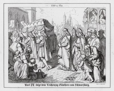 Karl IV. von Böhmen folgt dem Trauerzug von Günther von Schwarzburg, König von Deutschland von Anton Dietrich