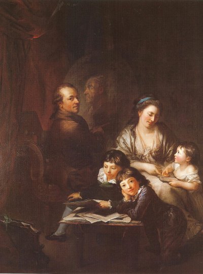 Die Familie des Künstlers vor dem Porträt von Johann Georg Sulzer von Anton Graff