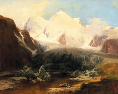 Blick auf einen Bergsee mit schneebedeckten Bergen im Hintergrund von Anton Hansch