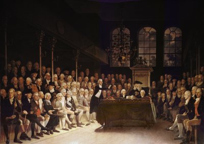 William Pitt spricht vor dem House of Commons über die französische Kriegserklärung 1793 von Anton Hickel