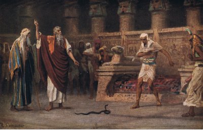 Moses und Aaron vor dem Pharao, aus Hulberts Geschichte der Bibel, veröffentlicht von The John Winston Company, 1932 von Anton Robert Leinweber