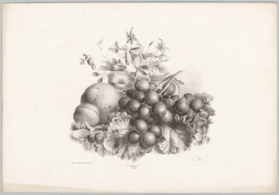 Blumen, Pfirsich, Nektarine, Trauben und Brombeeren von Anton Weiss