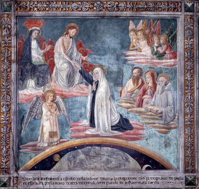 Leben der heiligen Francesca Romana: Während einer Ekstase nimmt der göttliche Erlöser Francesca an der rechten Hand von Antoniazzo Romano