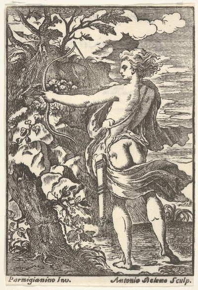 Callisto auf der Jagd mit gespanntem Bogen, nach Parmigianino, 1720-1740 von Antonio Belemo