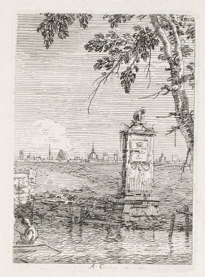 Ansichten: Das kleine Denkmal unter einem Baum, 1735-1746 von Giovanni Antonio Canal