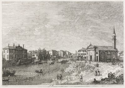 Ansichten: Blick auf Dolo, eine Stadt an der Brenta, westlich von Venedig von Antonio Canaletto