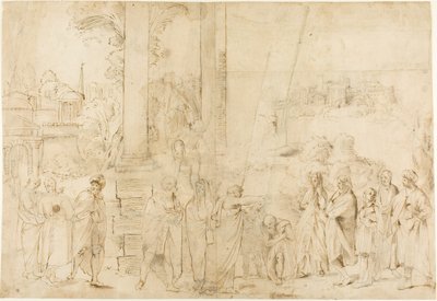 Der heilige Paulus tauft Dionysius den Areopagiten (recto); Skizzen eines Babys, Hände (verso) von Antonio Carracci