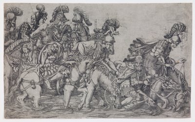 Acht Reiter überqueren einen Fluss von Antonio Fantuzzi