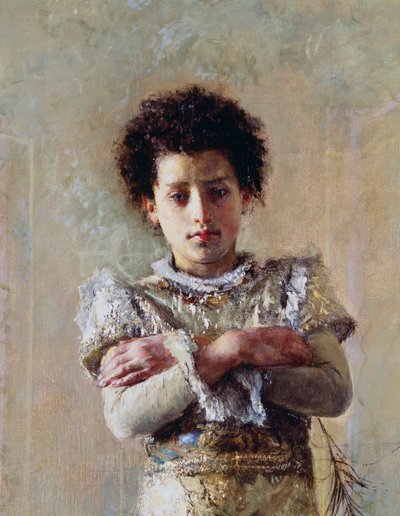 Akrobat, Detail, von Antonio Mancini, Öl auf Leinwand von Antonio Mancini
