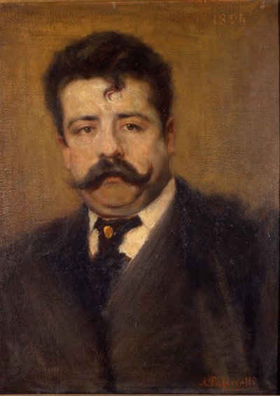 Porträt von Ruggero Leoncavallo. Italienischer Komponist (1858 - 1919) Gemälde von Antonio Pasinetti (1863-1940). von 1894. Museo della Scala in Mailand von Antonio Pasinetti