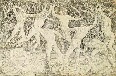 Nackte im Kampf, von Antonio del Pollaiuolo (ca. 1431-1498), Gravur von Antonio Pollaiuolo
