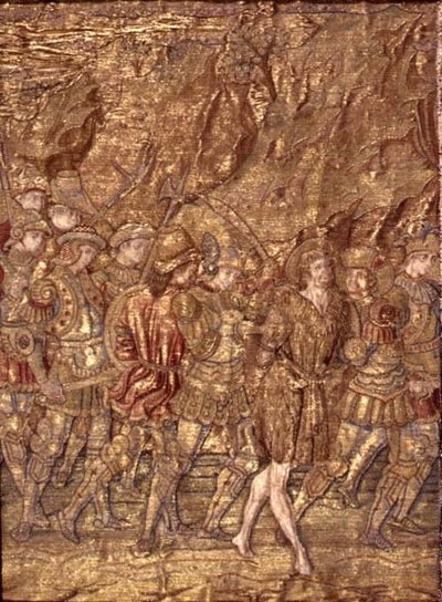 Johannes der Täufer wird ins Gefängnis gebracht, Wandteppich mit Szenen aus dem Leben des Heiligen von Antonio Pollaiuolo