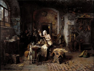 Der italienische Geigenbauer Antonio Stradivari in seiner Werkstatt von Antonio Rinaldi