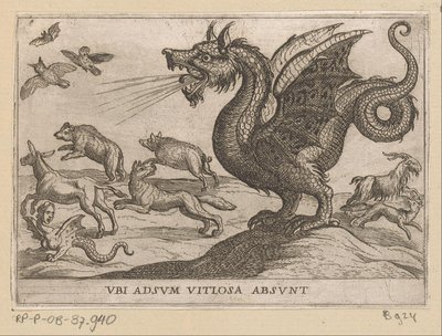 Ein Drache jagt andere Tiere weg von Antonio Tempesta