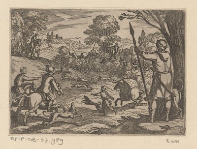 Jagd auf Kaninchen mit Männern, die aus den Büschen jagen von Antonio Tempesta