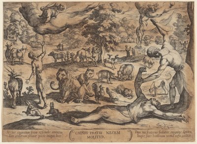 Kain tötet Abel, Blatt 1 der Folge "Schlachten des Alten Testaments" von Antonio Tempesta