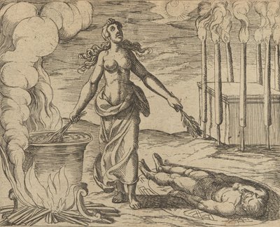 Medea stellt Aesons Jugend wieder her, veröffentlicht nach 1606 von Antonio Tempesta
