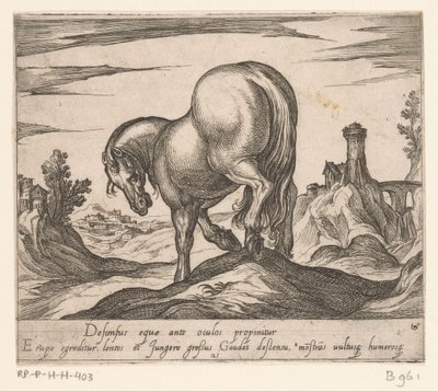 Pferd, das einen Hügel hinunterläuft, von hinten gesehen von Antonio Tempesta