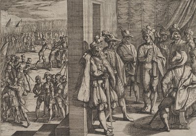 Tafel 18: Geheimes Treffen von Civilis mit anderen Führern aus Trier, aus Der Krieg der Römer, 1611 von Antonio Tempesta