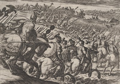 Tafel 25: Der römische Kommandant Cerialis greift in der Nähe von Trier an, aus Der Krieg der Römer gegen..., 1611 von Antonio Tempesta