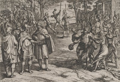 Tafel 2: Die Römer nehmen alte niederländische Männer als Geiseln und verführen junge, aus Der Krieg... von Antonio Tempesta