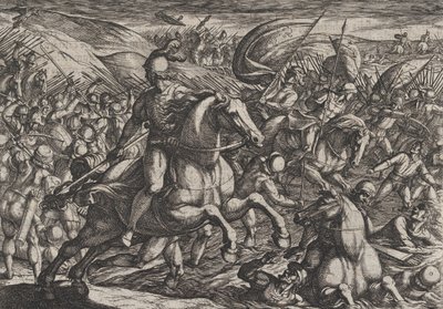 Tafel 30: Cerialis treibt die Niederländer in den Rhein, aus Der Krieg der Römer gegen die... von Antonio Tempesta