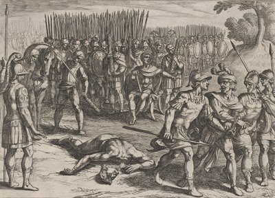 Tafel 3: Claudius Civilis verhaftet und sein Bruder Paulus enthauptet, aus Der Krieg der Ro..., 1611 von Antonio Tempesta