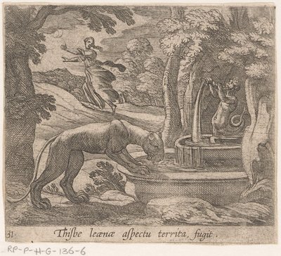 Thisbe flieht vor der Löwin an der Quelle von Antonio Tempesta