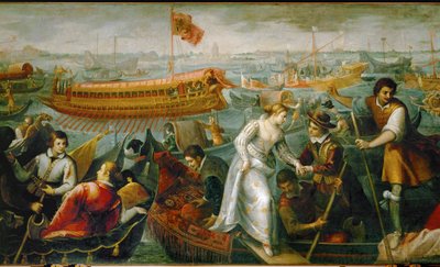 Königin Caterina Cornaro, Witwe von König Jakob II. von Zypern, kommt in Venedig an, gezwungen von der Republik abzudanken von Antonio Vassilacchi