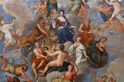 Königin Anne umgeben von einer Vielzahl personifizierter Tugenden, Detail der Decke des Queen