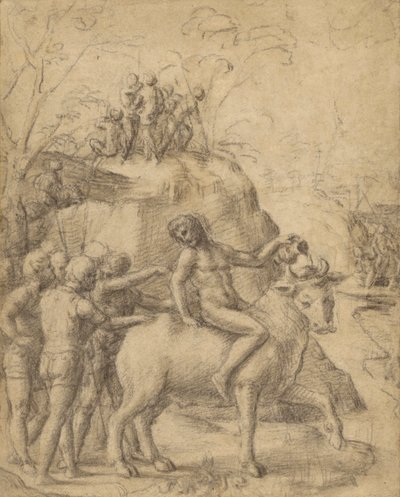 Correggio - Ein Mann reitet auf einem Stier und andere Figuren von Antonio da Correggio