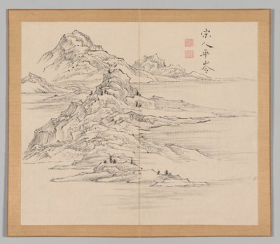 Doppelalbum mit Landschaftsstudien nach Ikeno Taiga, Band 1 Blatt 35, 18. Jahrhundert von Aoki Shukuya
