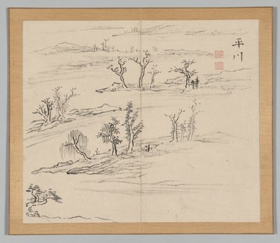 Doppelalbum mit Landschaftsstudien nach Ikeno Taiga, Band 2 Blatt 9, 18. Jahrhundert von Aoki Shukuya