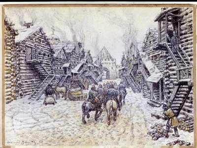 Altes Moskau. Traditionelle Holzarchitektur im Schnee von Apollinari Mikhailovich Vasnetsov