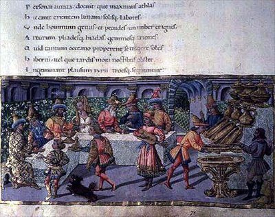 Ms 492 f.75 Bankettszene, aus der Aeneis von Apollonio di Giovanni di Tommaso