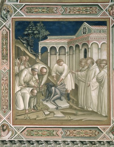 Der schwere Stein (Detail) aus dem Leben des heiligen Benedikt (ca. 480-550), in der Sakristei, 1387 von Aretino Luca Spinello or Spinelli