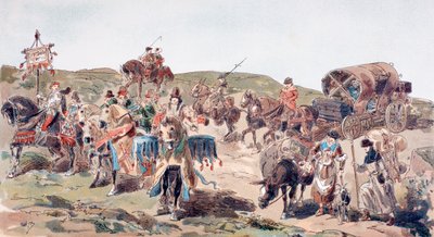 Ein Wagen, der im 15. Jahrhundert mit Eskorte reist, 1886 von Armand Jean Heins