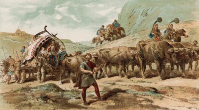 Ochsenkarren und Eskorte des Nervii-Stammes aus Nordgallien von Armand Jean Heins
