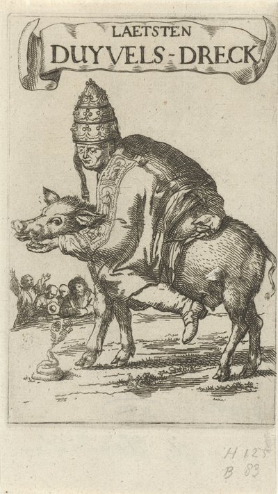 Papst auf einem Schwein von Arnold Houbraken
