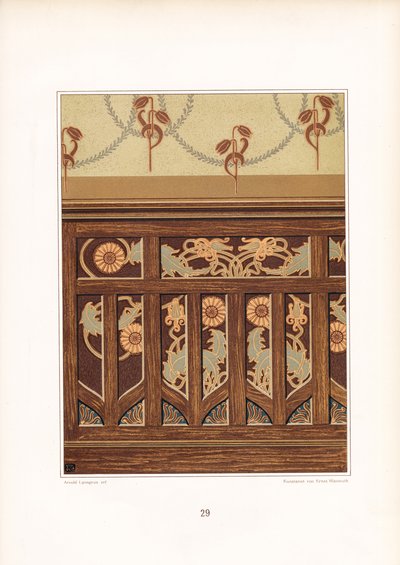 Jugendstil-Holzvertäfelung mit floralen Einlagen von Arnold Lyongrün