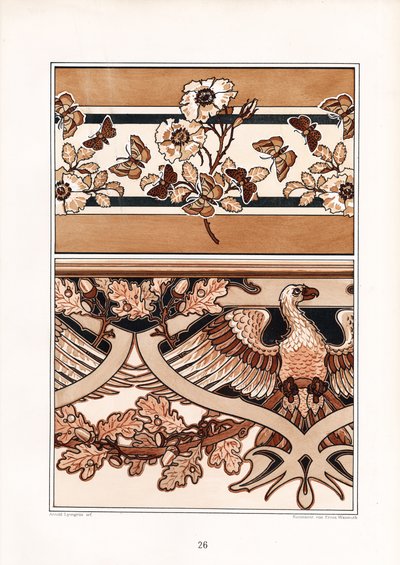 Ornamentale Kompositionen mit Blüten, Schmetterlingen und Adler von Arnold Lyongrün