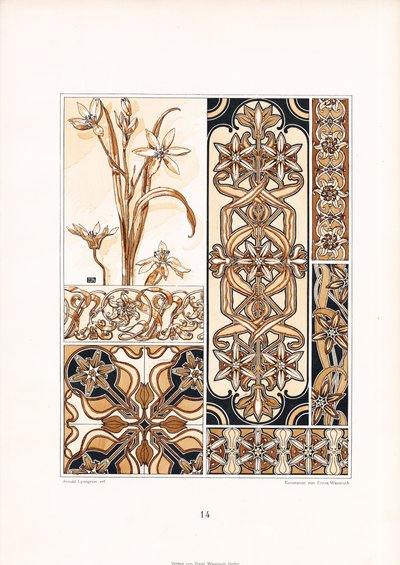 Stilisierte Lilienmotive in Brauntönen von Arnold Lyongrün