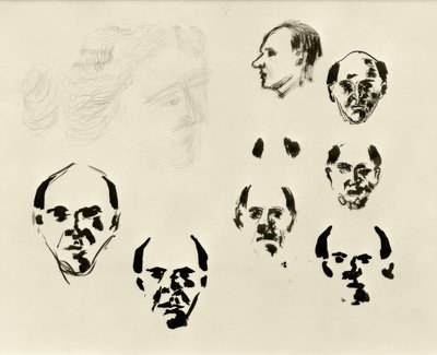Selbstporträts (7 Köpfe en face und im Profil und Skizze) von Arnold Schönberg